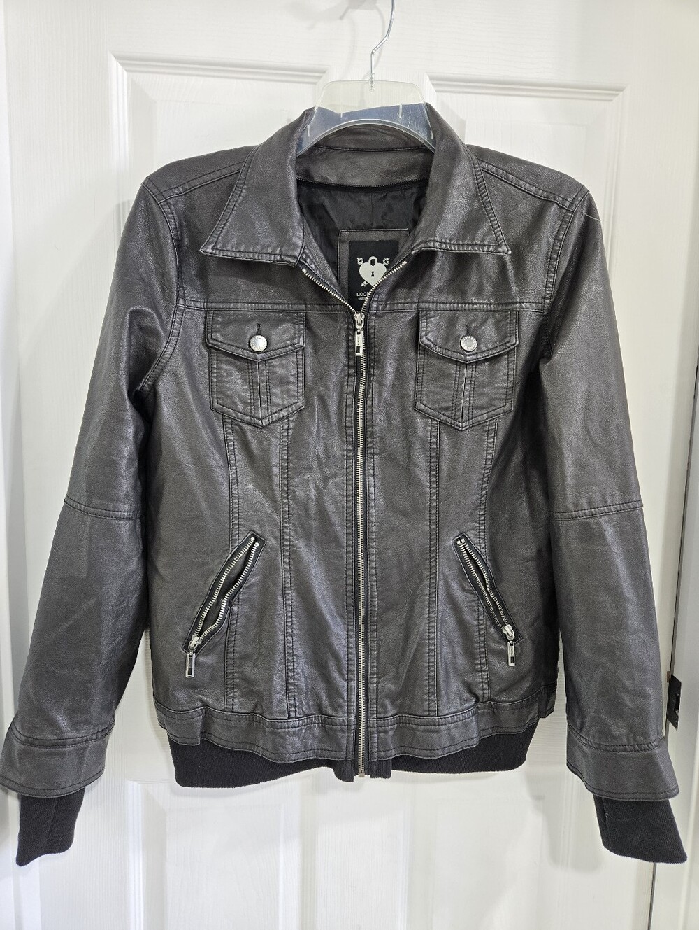 Women's Lock & Love Black Faux Leather Jacket Size XL